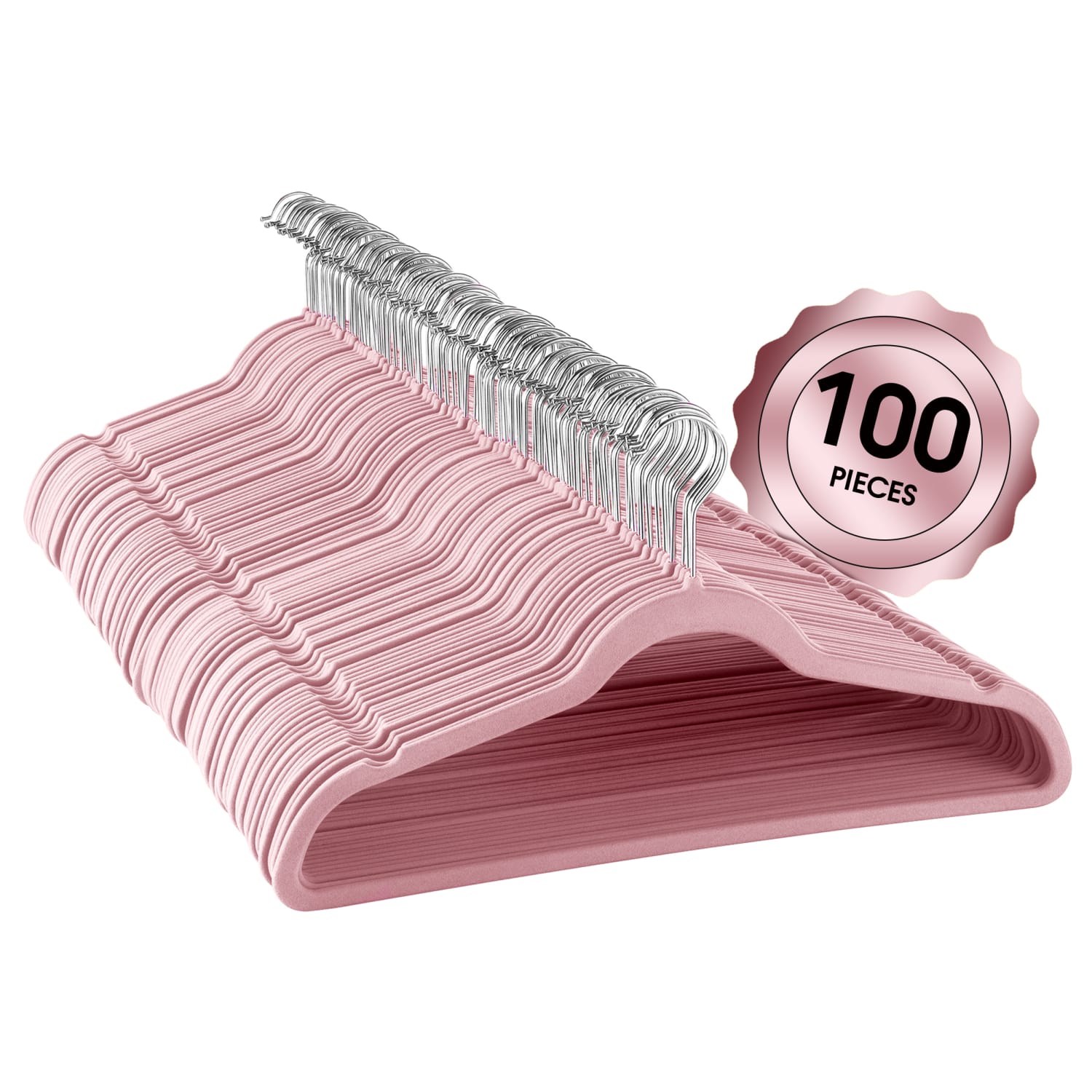 Elama Velvet Slim-Profile Heavy-Duty Hangers, Pink, Pack Of 100 Hangers - Image 3