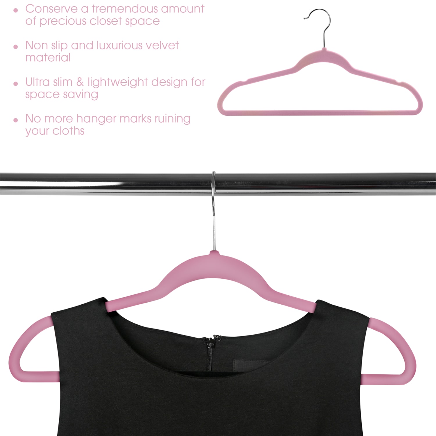 Elama Velvet Slim-Profile Heavy-Duty Hangers, Pink, Pack Of 100 Hangers - Image 4