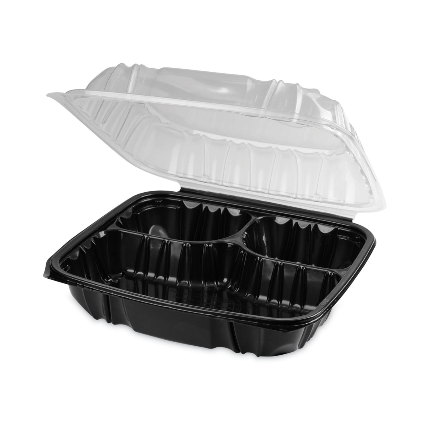 Pactiv Evergreen EarthChoice Vented Dual-Color Microwavable Hinged-Lid Containers, 3-Compartment, Black/Clear, 132 PK - DC109310B000 - Image 5
