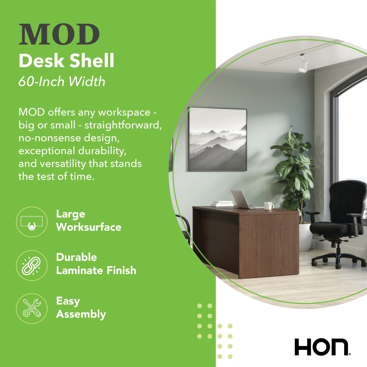 HON 60inW Mod Computer Desk, Sepia Walnut - Image 3