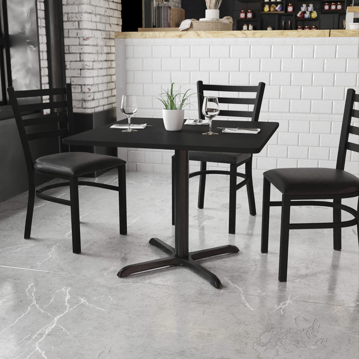 Flash Furniture Square Laminate Table Top With Table Height Base, 31-3/16inH x 36inW x 36inD, Black - Image 3