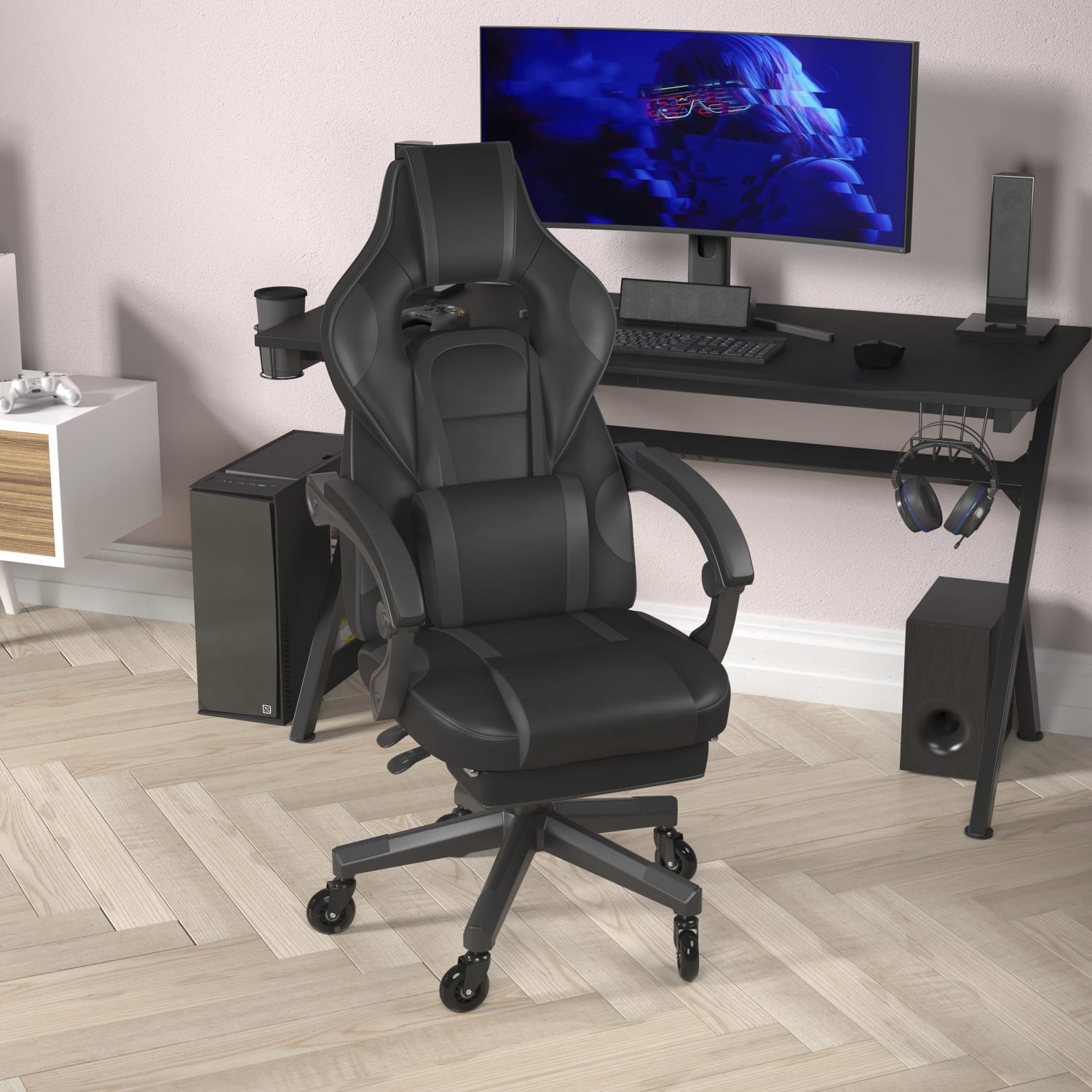 Flash Furniture X40 Ergonomic Faux Leather Racing Computer Gaming Chair, Black/Gray - Image 7