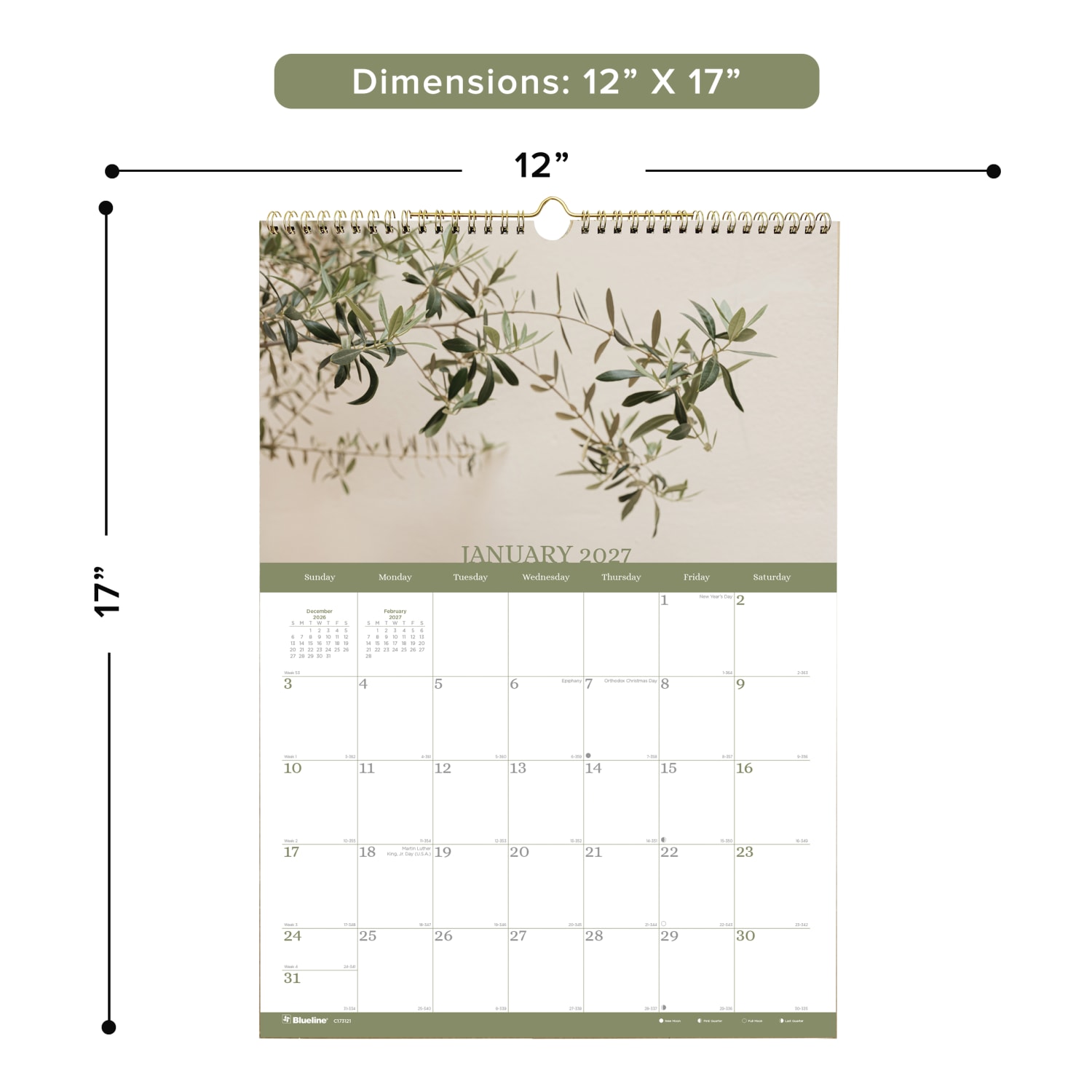 2027 Blueline Colorful Monthly Wall Calendar, 12in x 17in, Minimalist, January To December, C173121, Total Qty 1 - Image 4