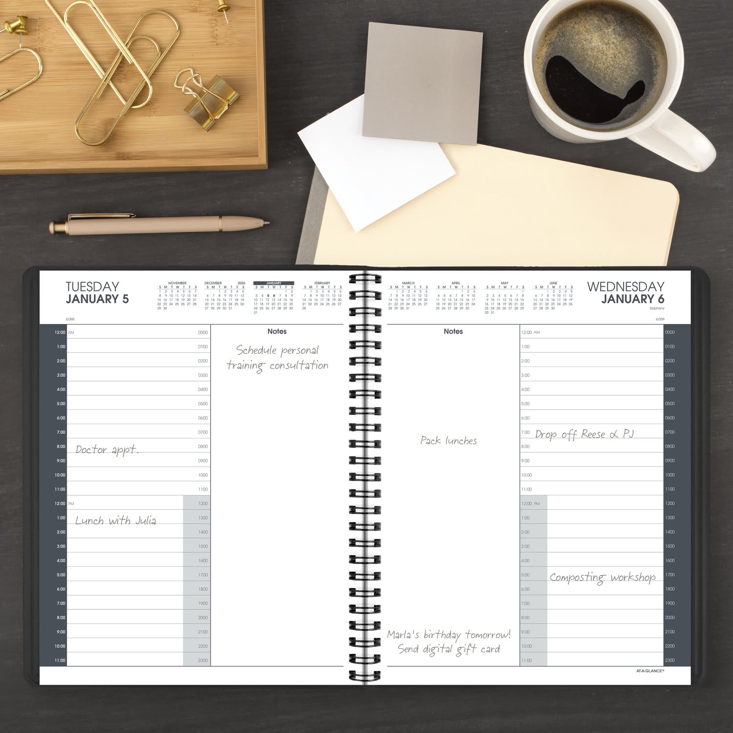 AT-A-GLANCE 24-Hour 2027 Daily Appointment Book Planner, Black, Large, 8 1/2in x 11in - Image 3