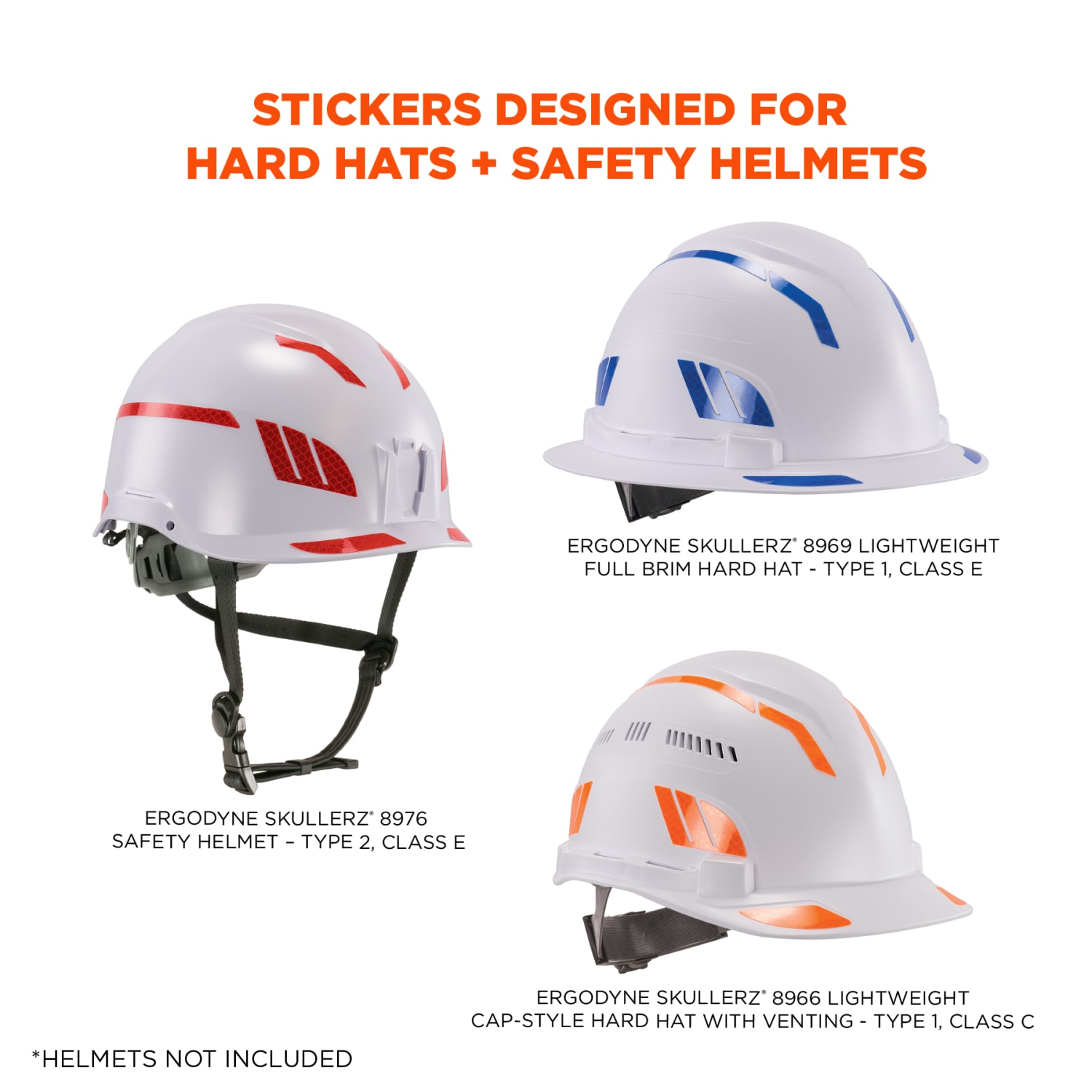 Ergodyne Skullerz 8961 Reflective Hard Hat & Safety Helmet Sticker Kit, Orange - Image 4