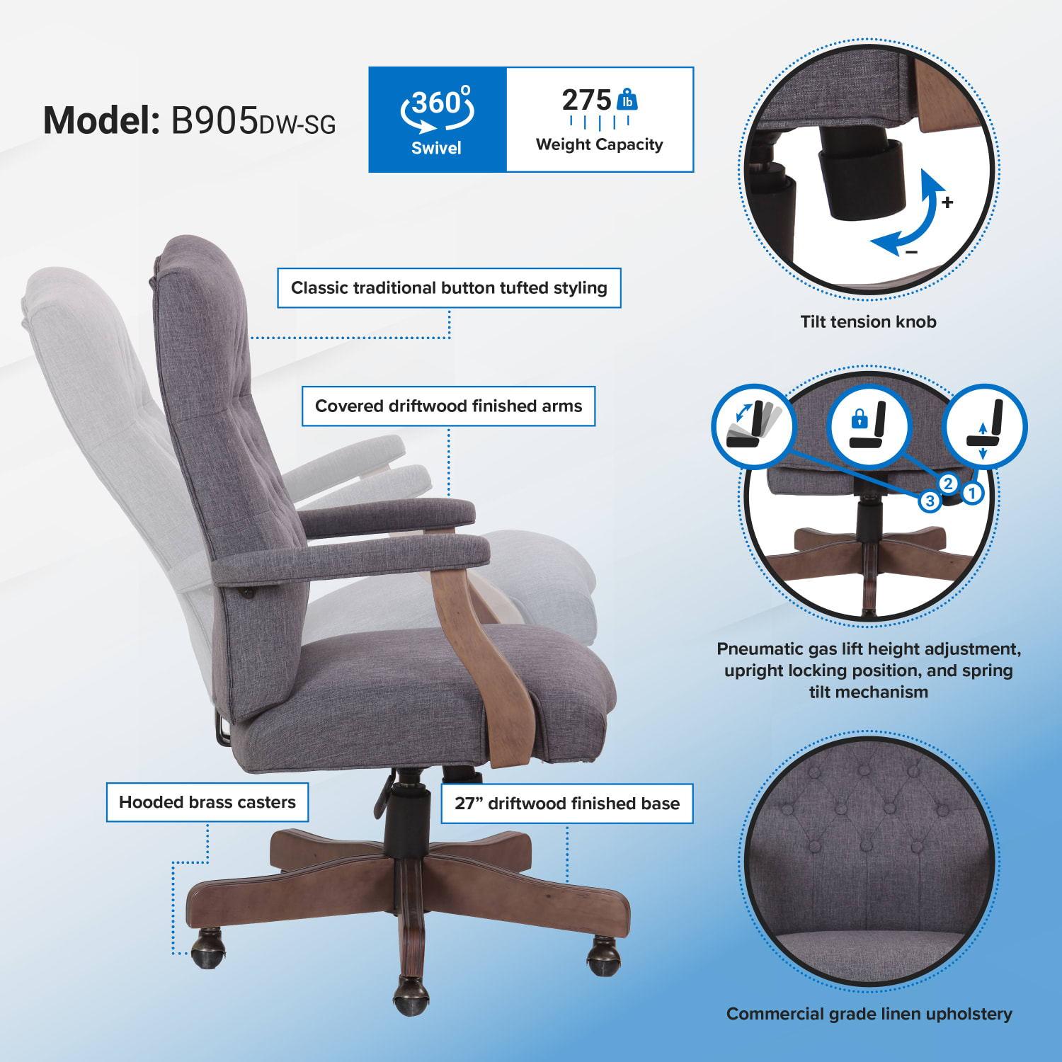 Boss Office Products Tufted Ergonomic Fabric HighBack Office Chair Slate GrayDriftwood PopularChairscom Boss Office Products Tufted Ergonomic Fabric High Back Office Chair Slate GrayDriftwood PopularChairscom