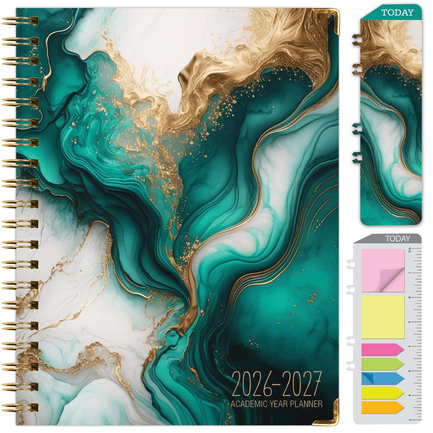 2026-2027 Excello Brands 14-Month Academic Year Hardcover Weekly/Monthly Fashion Planner, 8-1/2in x 11in, Teal Gold Marble, May To June, Total Qty 1 - Image 3