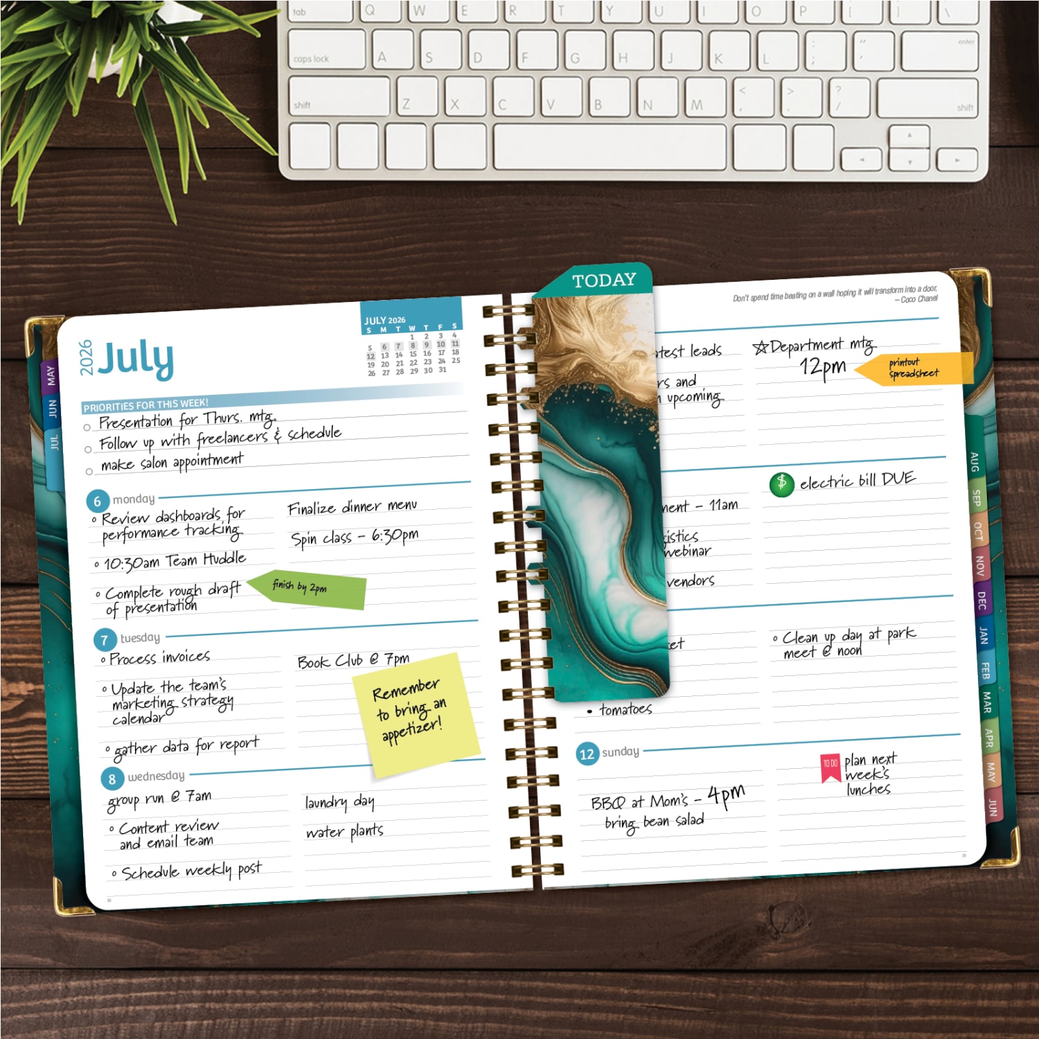 2026-2027 Excello Brands 14-Month Academic Year Hardcover Weekly/Monthly Fashion Planner, 8-1/2in x 11in, Teal Gold Marble, May To June, Total Qty 1 - Image 4