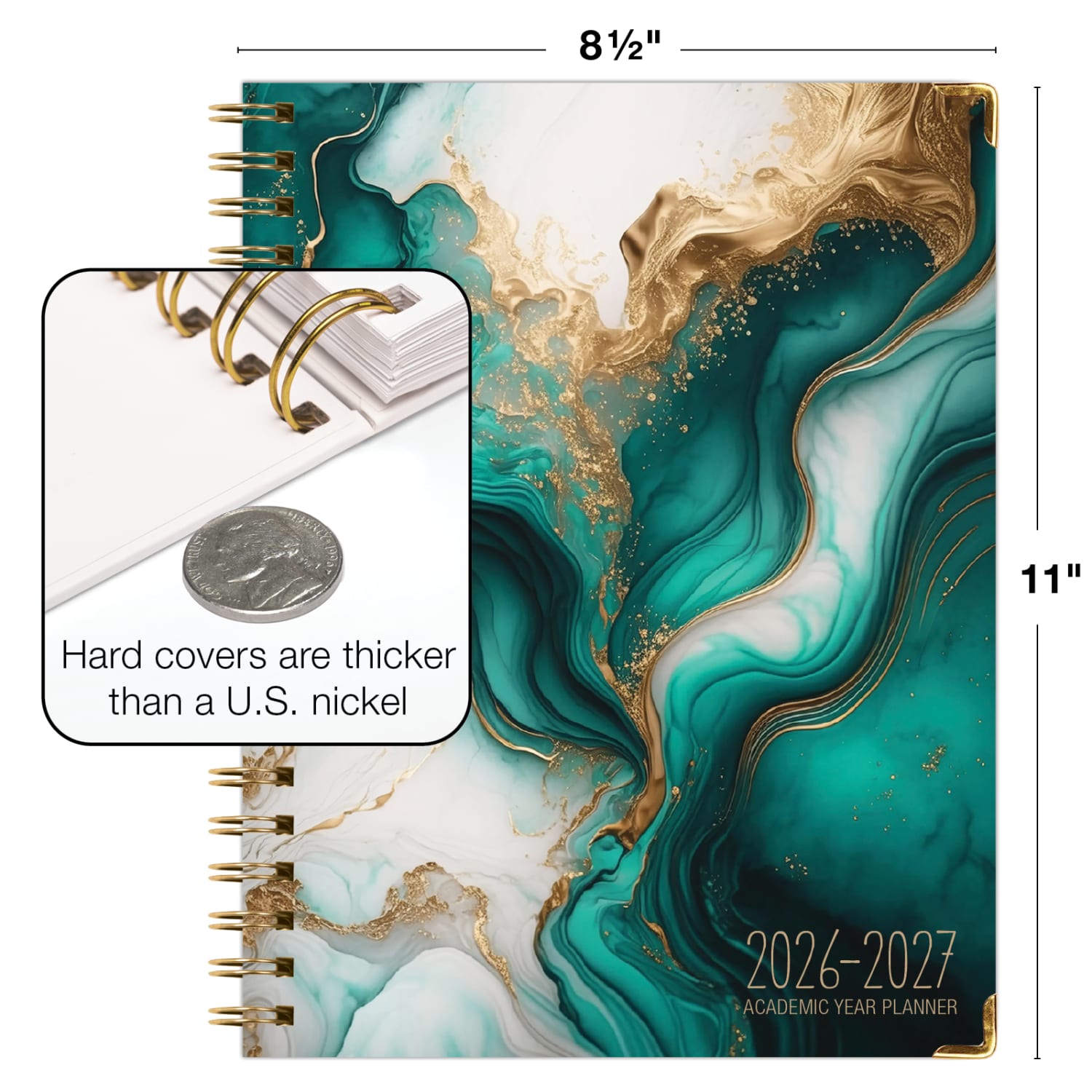 2026-2027 Excello Brands 14-Month Academic Year Hardcover Weekly/Monthly Fashion Planner, 8-1/2in x 11in, Teal Gold Marble, May To June, Total Qty 1 - Image 5