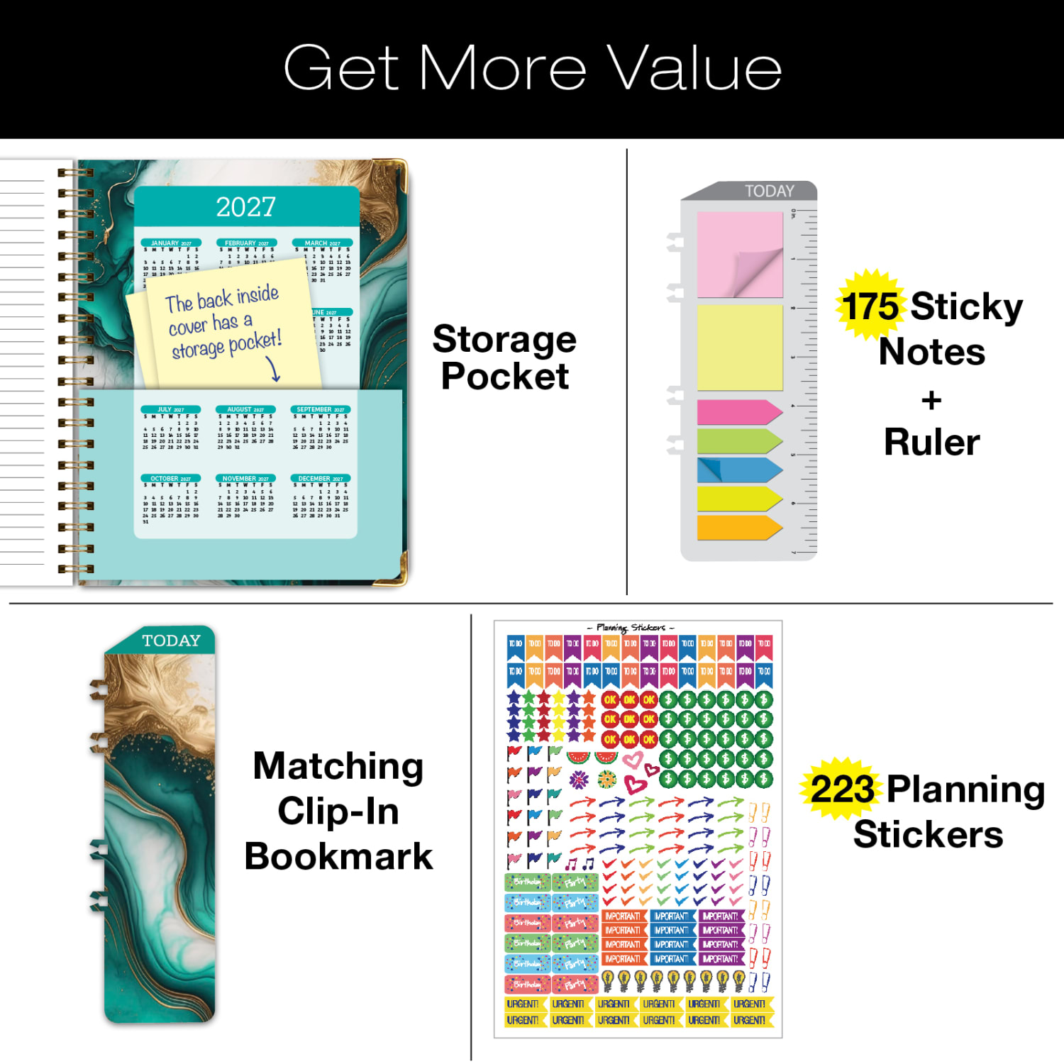 2026-2027 Excello Brands 14-Month Academic Year Hardcover Weekly/Monthly Fashion Planner, 8-1/2in x 11in, Teal Gold Marble, May To June, Total Qty 1 - Image 6