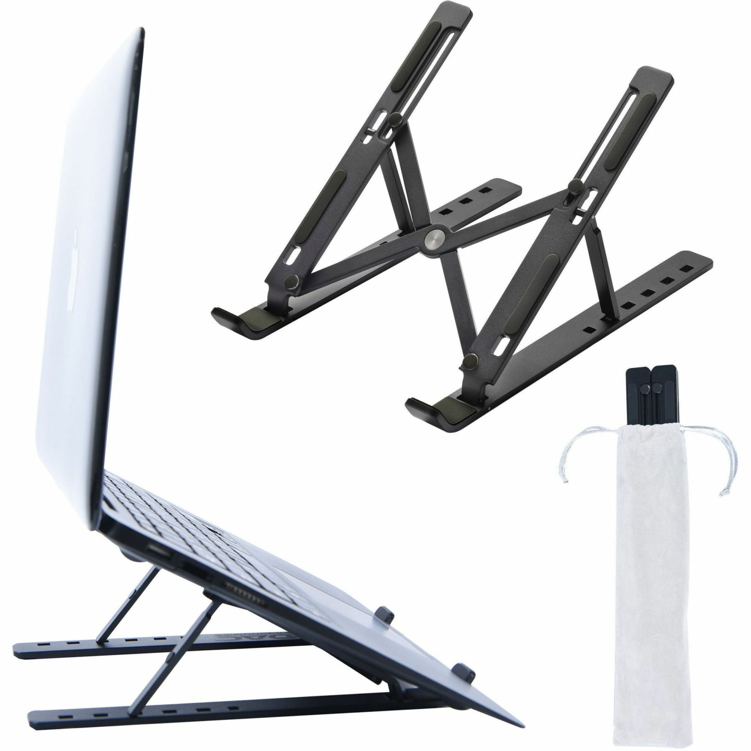 DAC Portable and Adjustable Laptop/Tablet Stand - Notebook, Tablet, Cell Phone Support - Aluminum Alloy, Silicon - Black