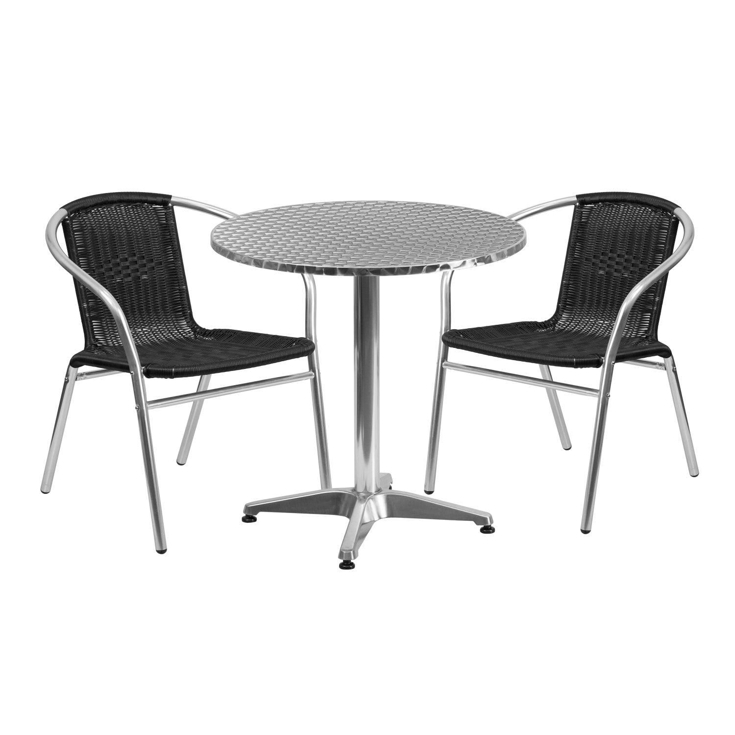 Flash Furniture Lila 3-Piece 27-1/2in Round Aluminum Indoor/Outdoor Table Set With Rattan Chairs, Black - Image 3
