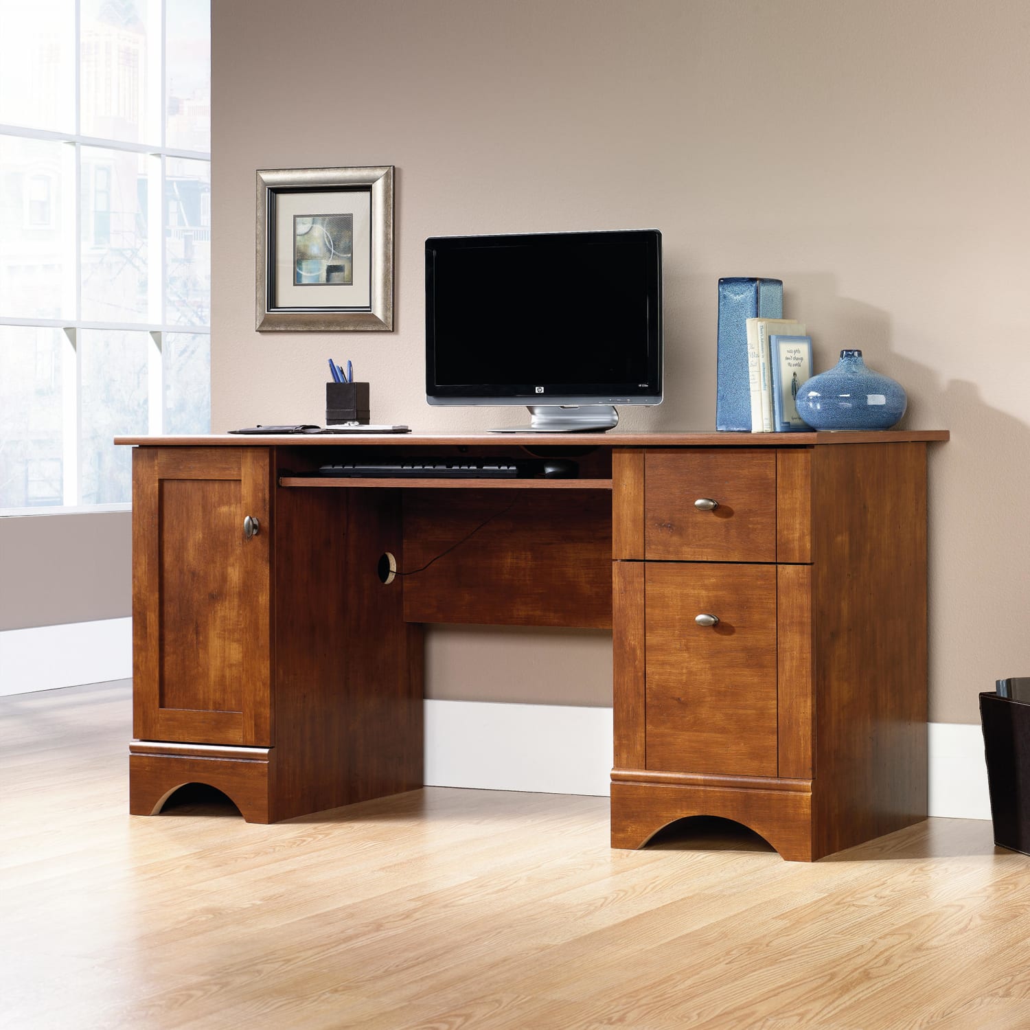 Sauder Select 60inW Double-Pedestal Computer Desk, Brushed Maple - Image 3