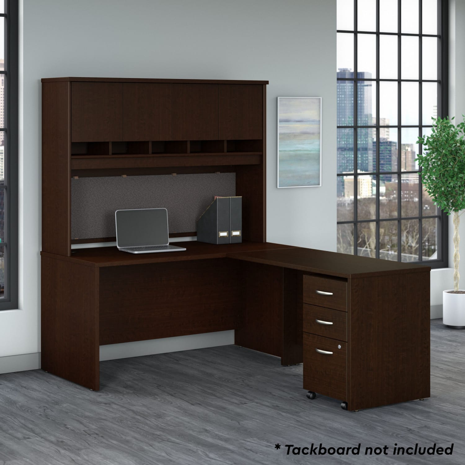 Bush Business Furniture 60inW L-Shaped Corner Desk With Hutch And Mobile File Cabinet, Mocha Cherry, Standard Delivery - Image 4