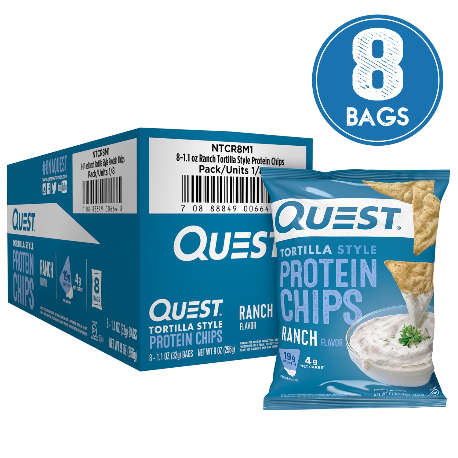 Quest Ranch Protein Tortilla Chips, 1.1 Oz, Pack Of 8 Bags - Image 3