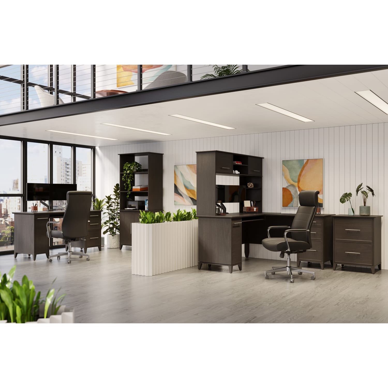 Realspace Koru 72inH 3-Shelf Bookcase With Printer Shelf & File Storage, Espresso Oak - Image 4