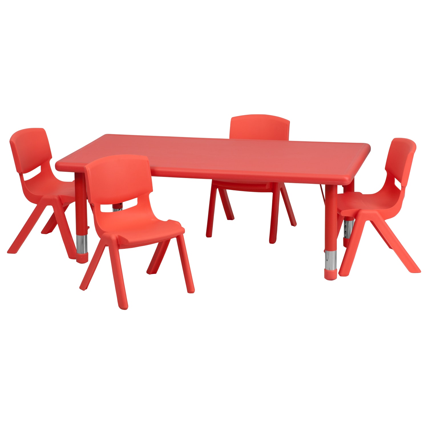 Flash Furniture Rectangular Plastic Height Adjustable Activity Table With 4 Chairs 23 34inH x 24inW x 48inD Red PopularChairscom