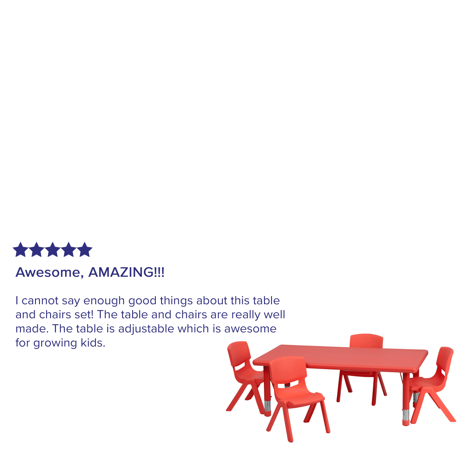 Flash Furniture Rectangular Plastic Height Adjustable Activity Table With 4 Chairs 23 34inH x 24inW x 48inD Red PopularChairscom