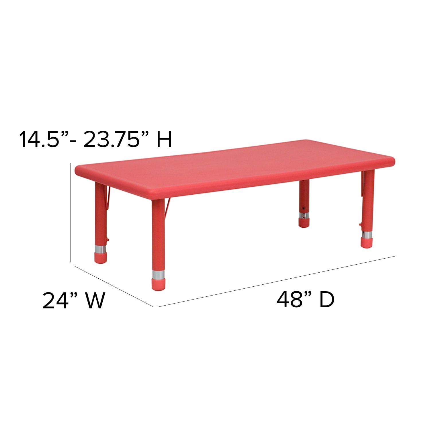 Flash Furniture Rectangular Plastic Height Adjustable Activity Table With 4 Chairs 23 34inH x 24inW x 48inD Red PopularChairscom