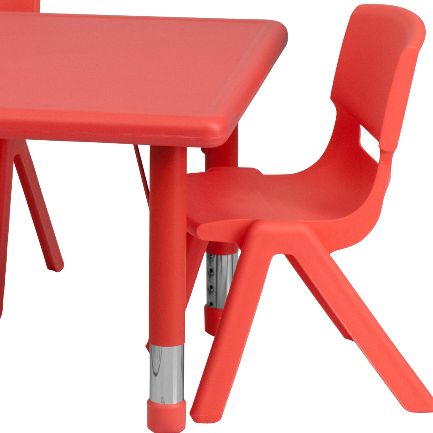 Flash Furniture Rectangular Plastic Height Adjustable Activity Table With 4 Chairs 23 34inH x 24inW x 48inD Red PopularChairscom