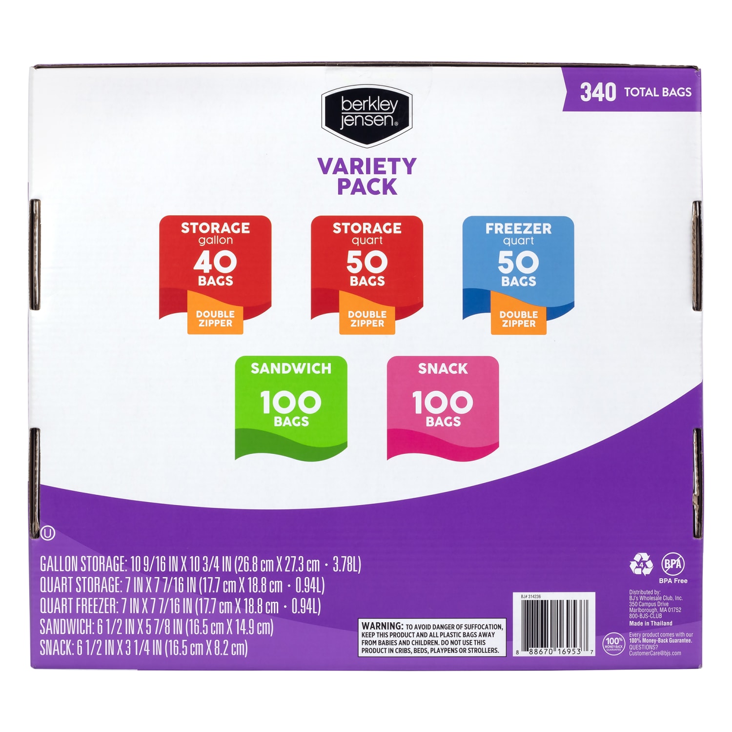 Berkley & Jensen Food Storage Bags Variety Pack, Clear, Pack Of 340 Bags - Image 5