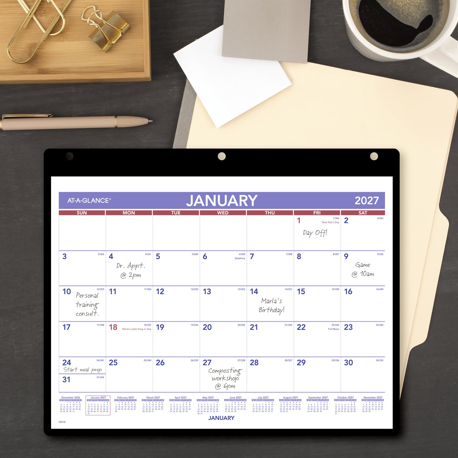 AT-A-GLANCE 2027 Monthly Desk Wall Calendar with Jacket, Small, 11in x 8in - Image 3
