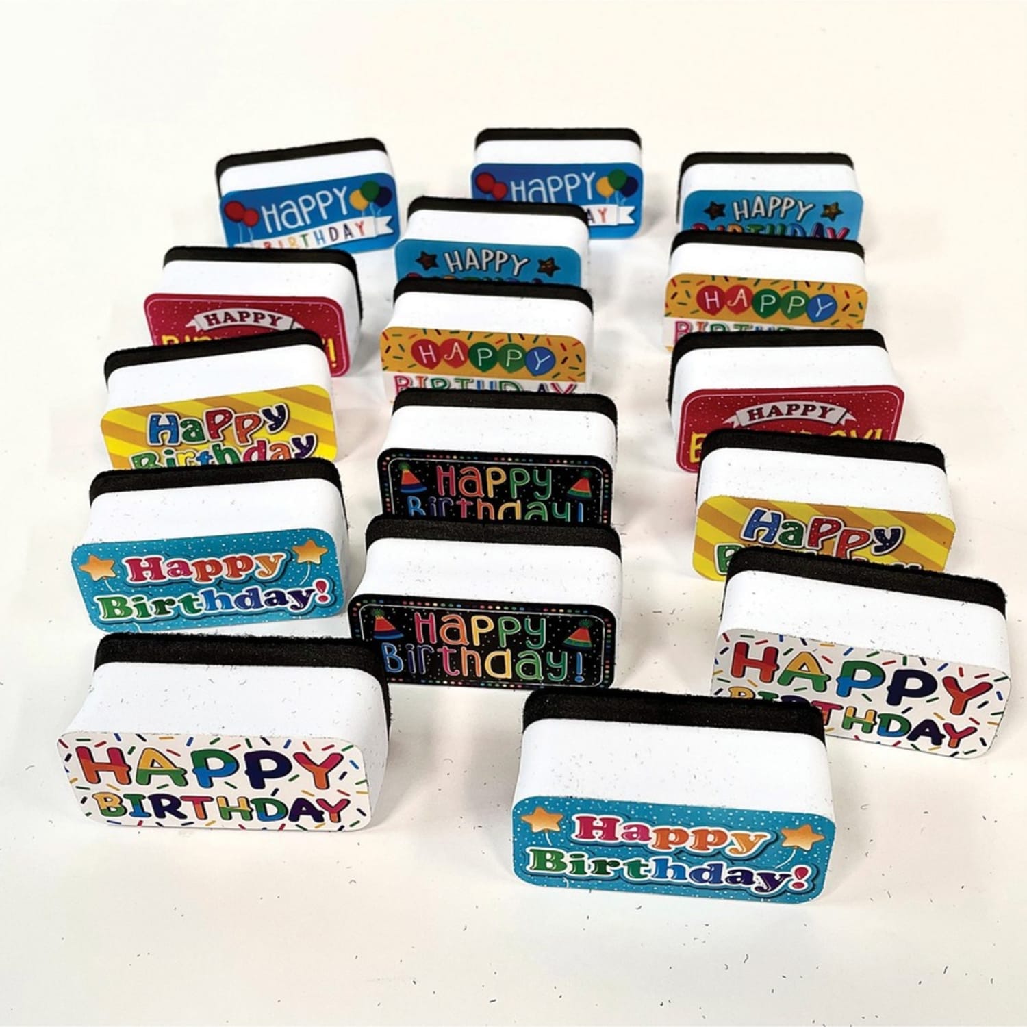 Ashley Productions Non-Magnetic Mini Whiteboard Erasers, Happy Birthday, Pack Of 16 - Image 6