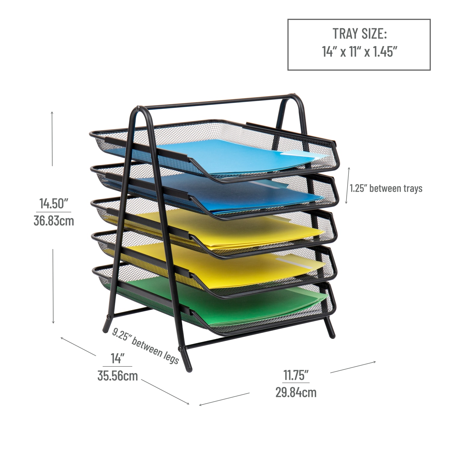 Mind Reader 5-Tier Paper Tray and 10 File Folders Desktop Organizer, 14-1/2inH  x 14inW x 11-3/4inD, Black - Image 4