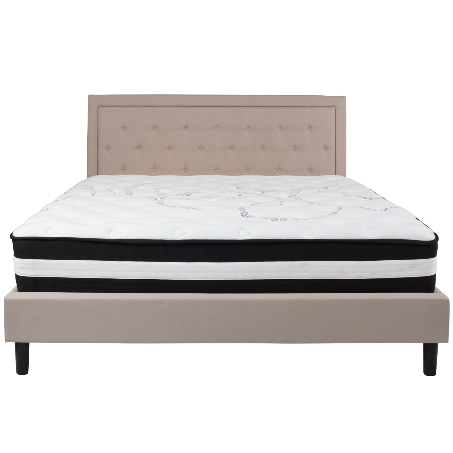 Flash Furniture Roxbury Panel Tufted Upholstered Platform Bed and Pocket Spring Mattress, King, 50-3/4inH x 81inW x 85-1/4inL, Beige - Image 6