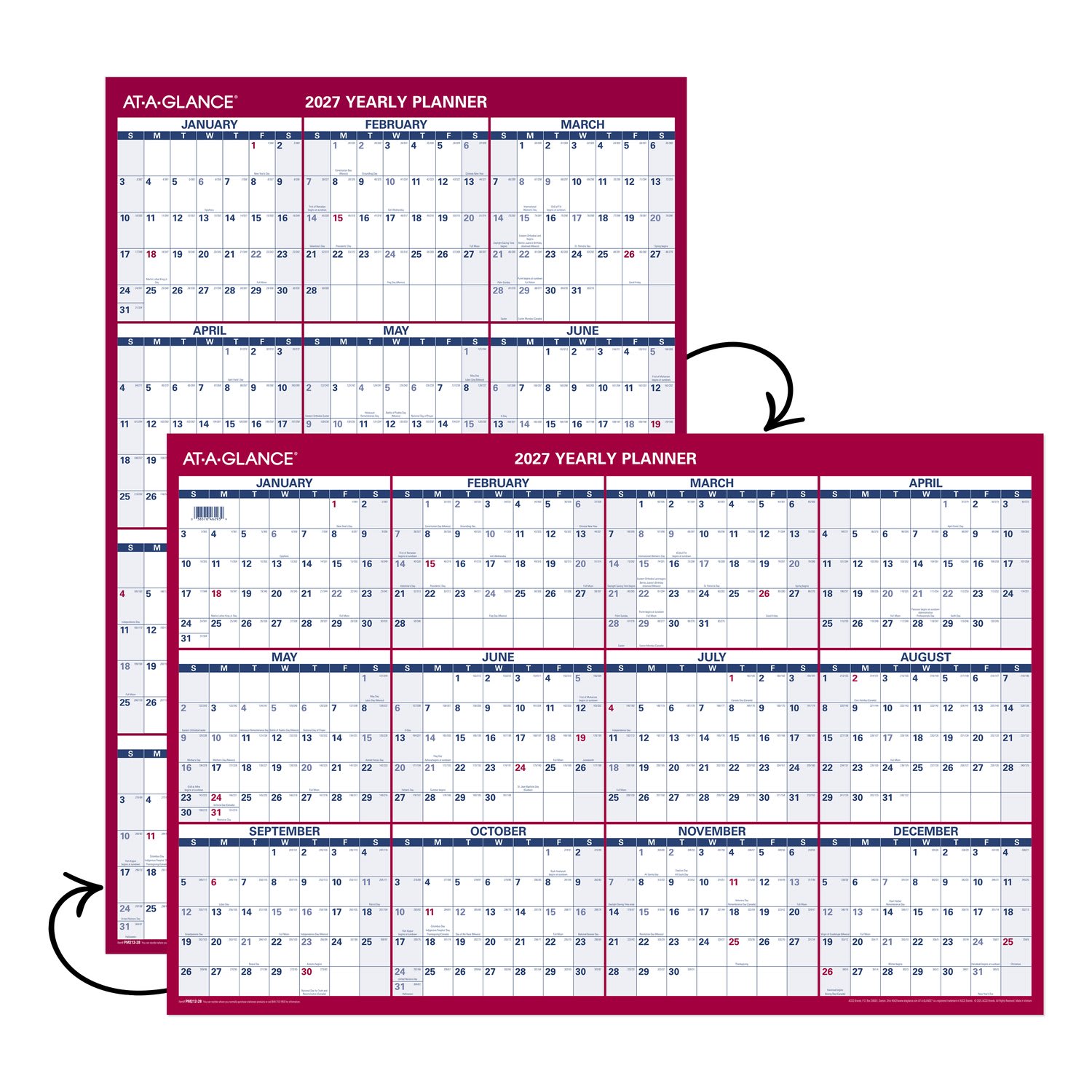 AT-A-GLANCE 2027 Vertical Horizontal Reversible Yearly Wall Calendar, Large, 24in x 36in - Image 5