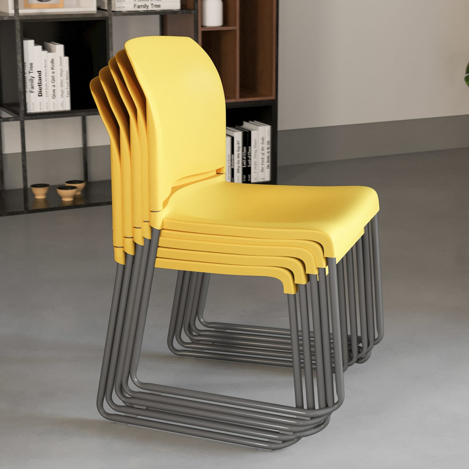 Flash Furniture HERCULES Series Full-Back Contoured Stacking Chair With Sled Base, Yellow - Image 6