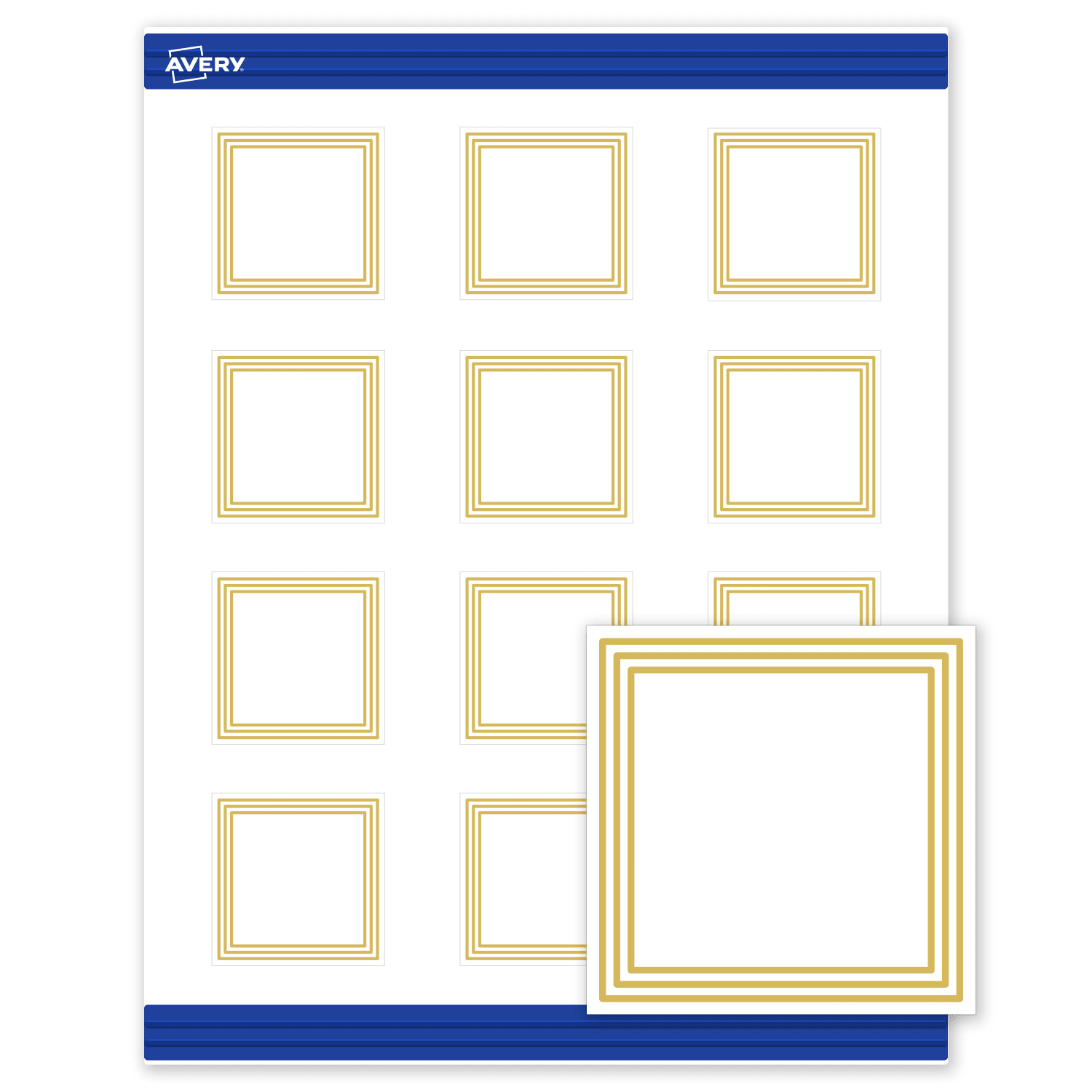 Avery Printable Cards With Sure Feed Technology, 2in x 2in, Matte White With Preprinted Gold Multi-Lined Border, Pack Of 120 - Image 3