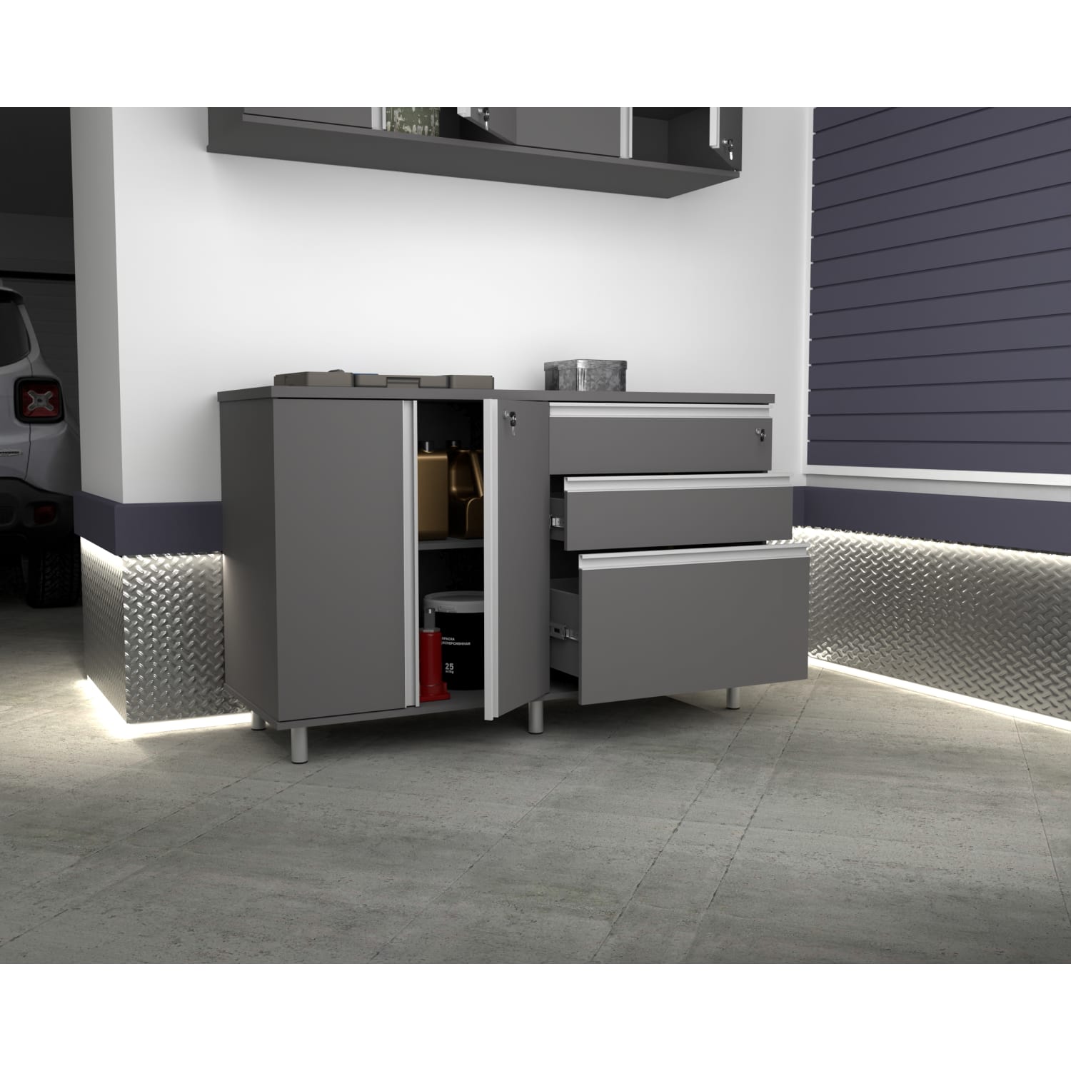 Inval Ordnung 35inW Garage Storage Cabinet, Gray/Aluminum - Image 4