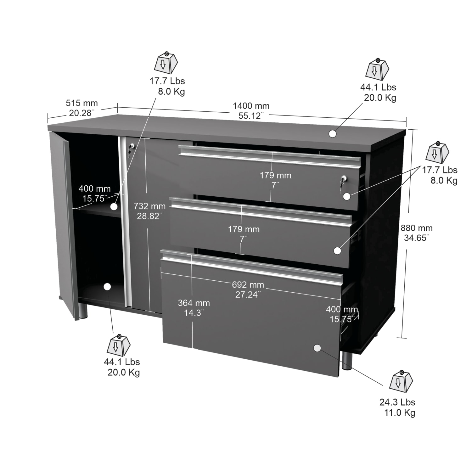 Inval Ordnung 35inW Garage Storage Cabinet, Gray/Aluminum - Image 6