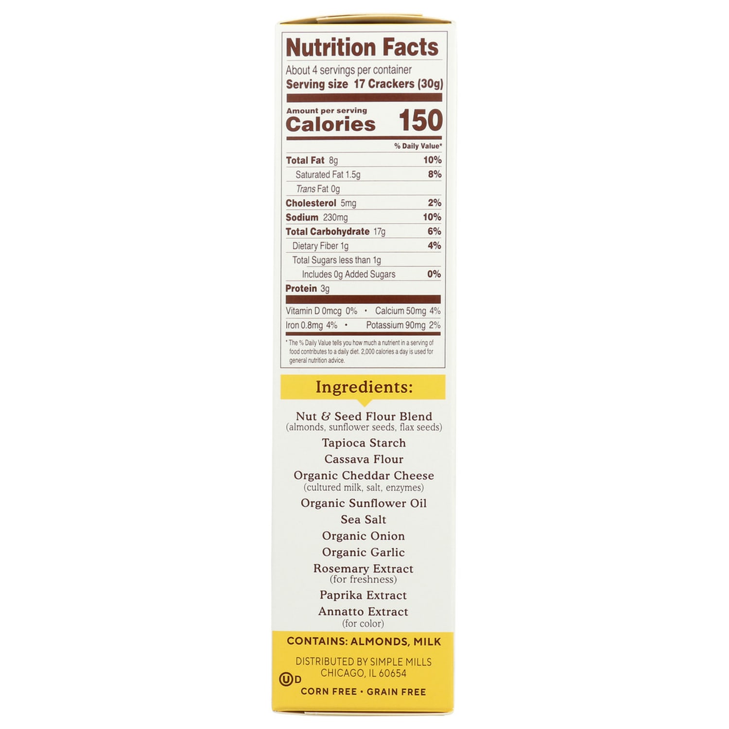 Simple Mills Almond Flour Crackers, Farmhouse Cheddar, 4.25 Oz, Total Qty 6 - Image 4