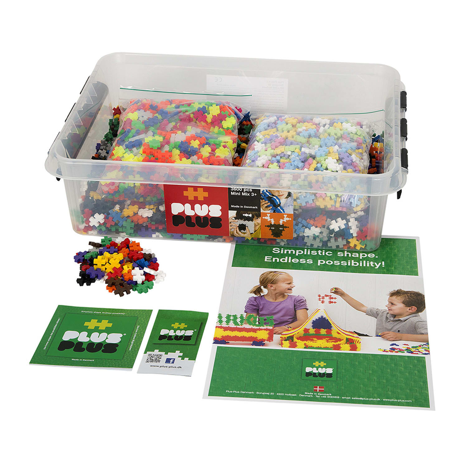 Plus-Plus Building Blocks School Set, Basic, Neon, & Pastel Colors, 3600 Pieces