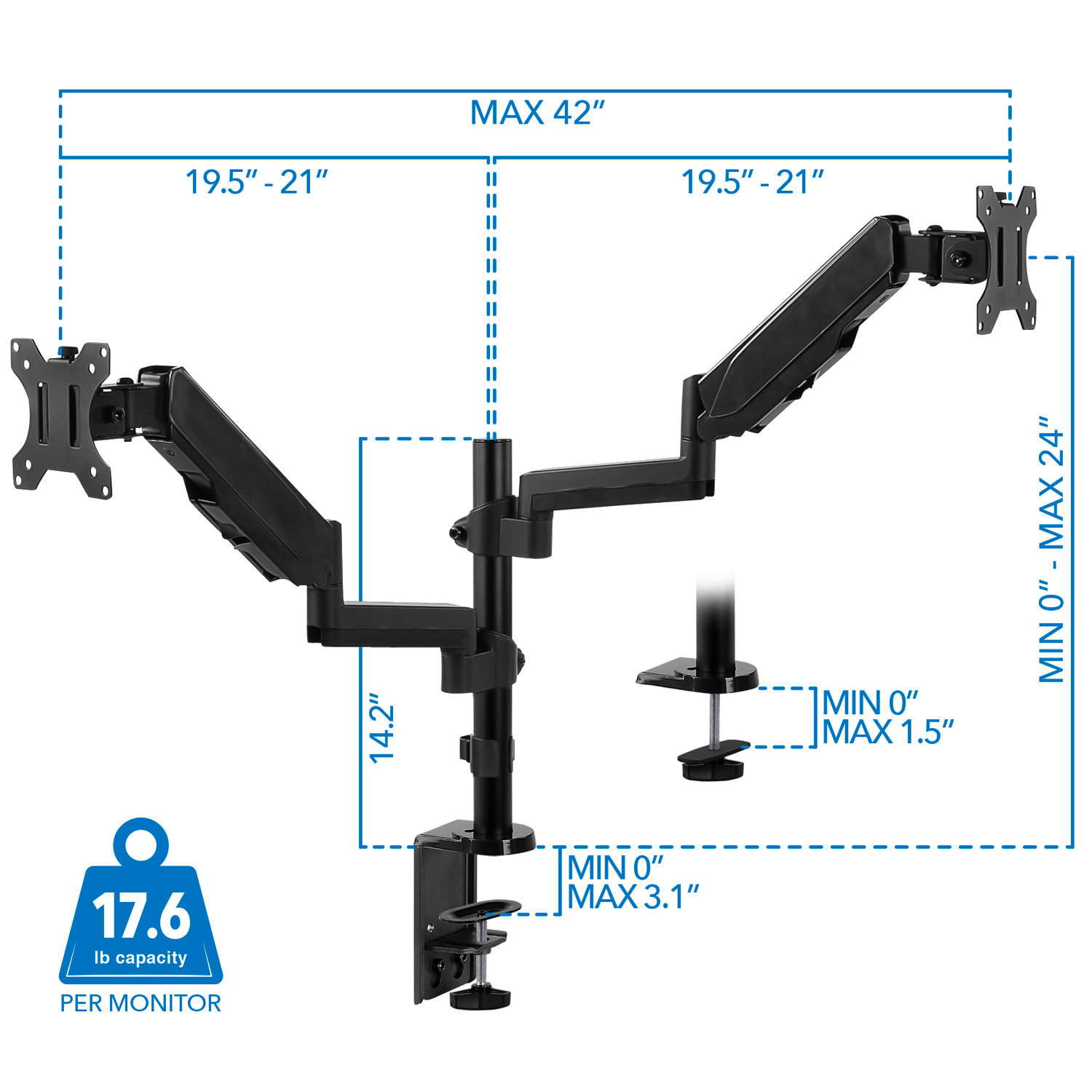Mount-It! MI-4762 Dual-Monitor Arm Desk Mount, 17inH x 10inW x 4.3inD, Black - Image 5