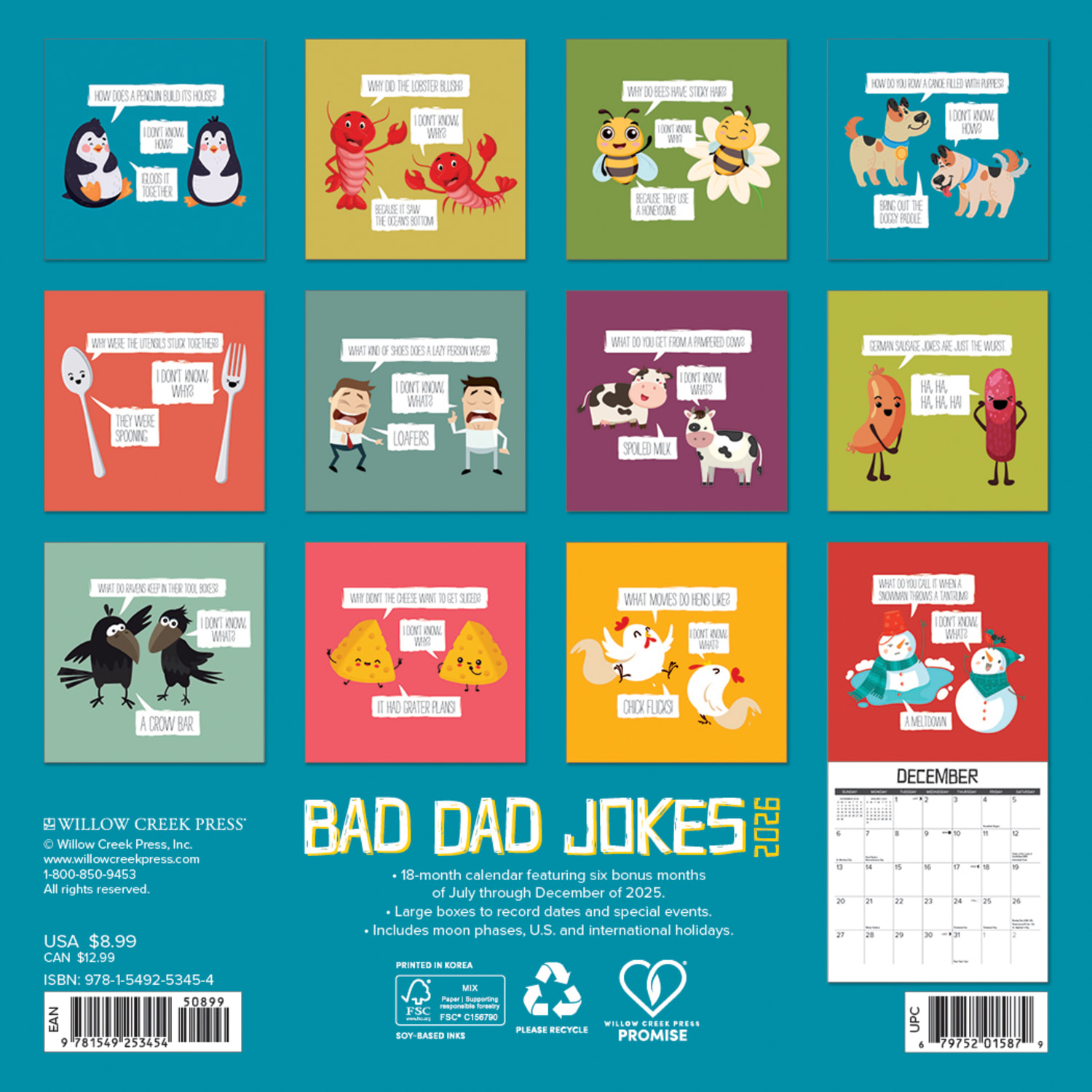 2026 Willow Creek Press Monthly Mini Wall Calendar, 7in x 7in, Bad Dad Jokes, January To December, 53454 - Image 5