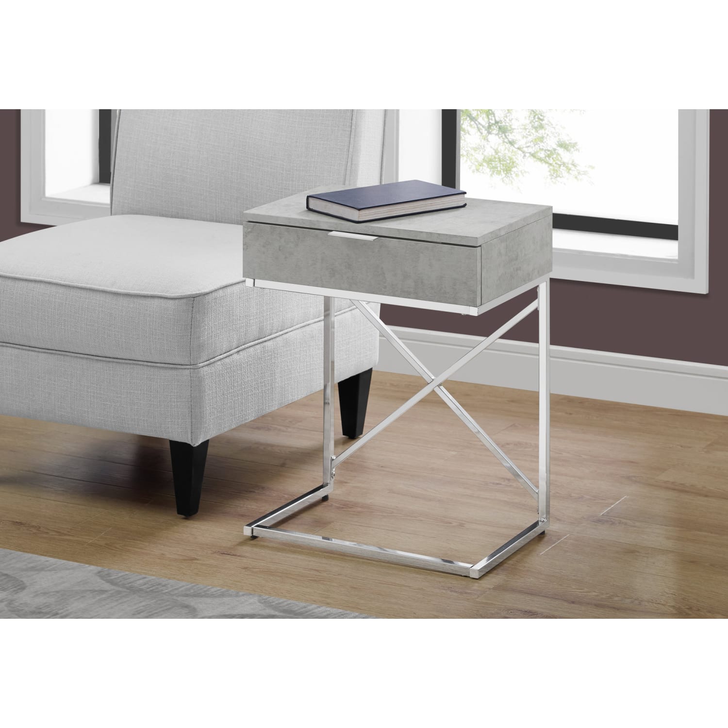 Monarch Specialties Accent End Table, Rectangular, Gray Cement/Chrome - Image 3