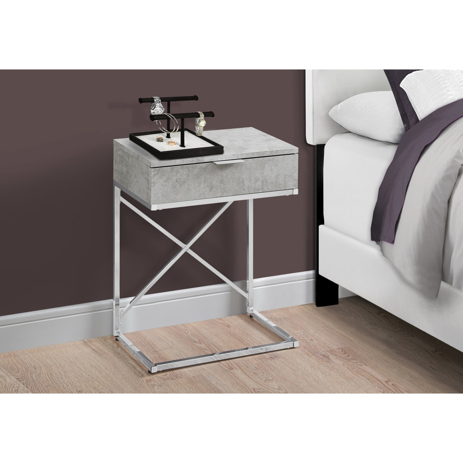 Monarch Specialties Accent End Table, Rectangular, Gray Cement/Chrome - Image 4