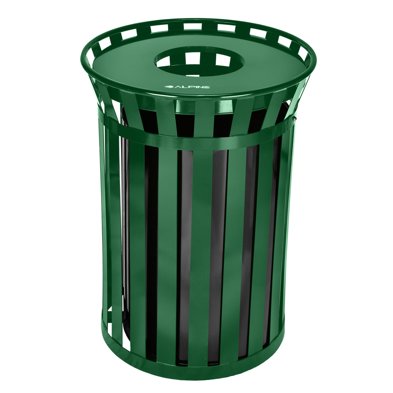 Alpine Industries Outdoor Metal Waste Receptacle, 38 Gallons, Green