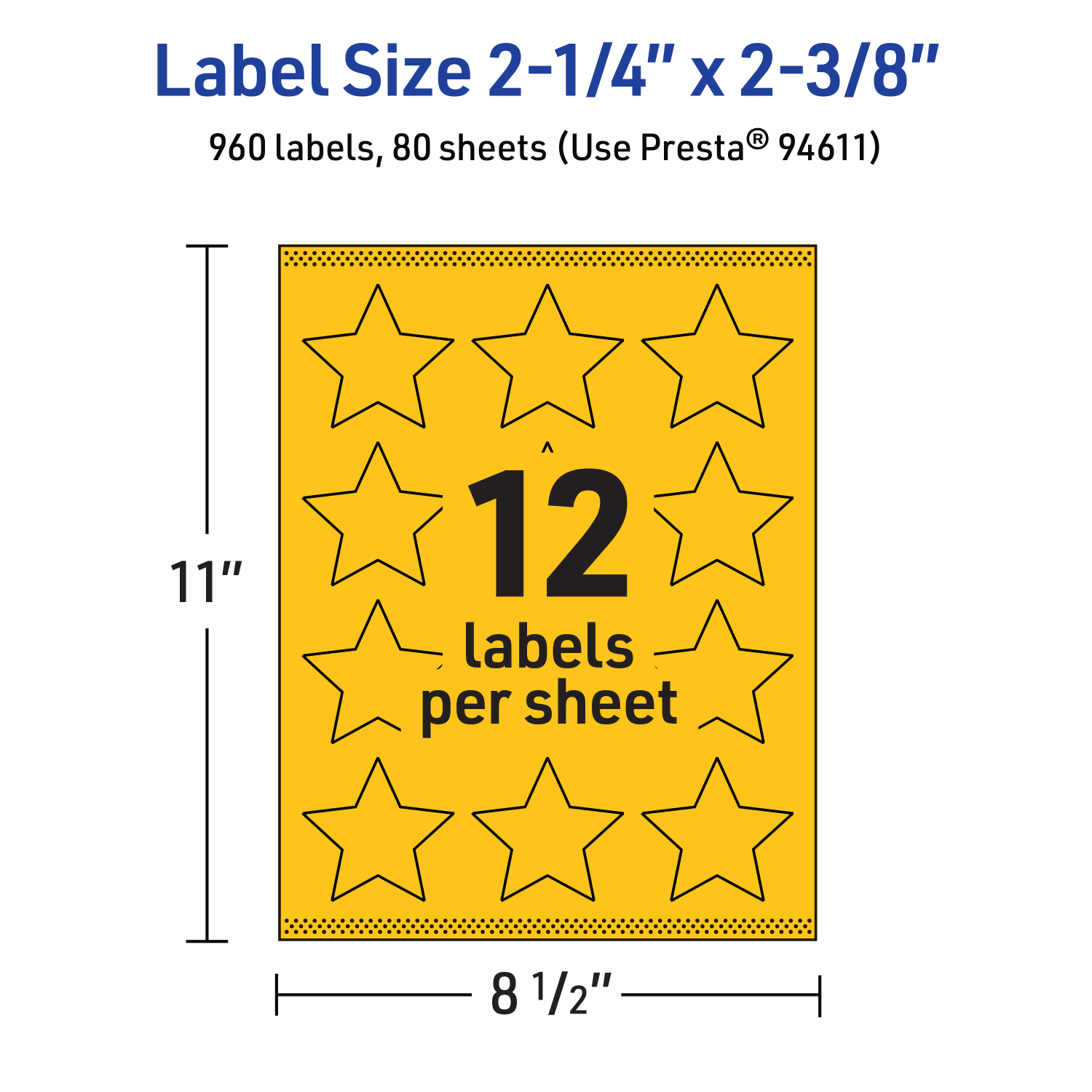 Avery Print-To-The-Edge Labels With Sure Feed Technology, 94611-BYP80, Star, 2-1/4in x 2-3/8in, Matte Bright Yellow, Pack of 960 - Image 6