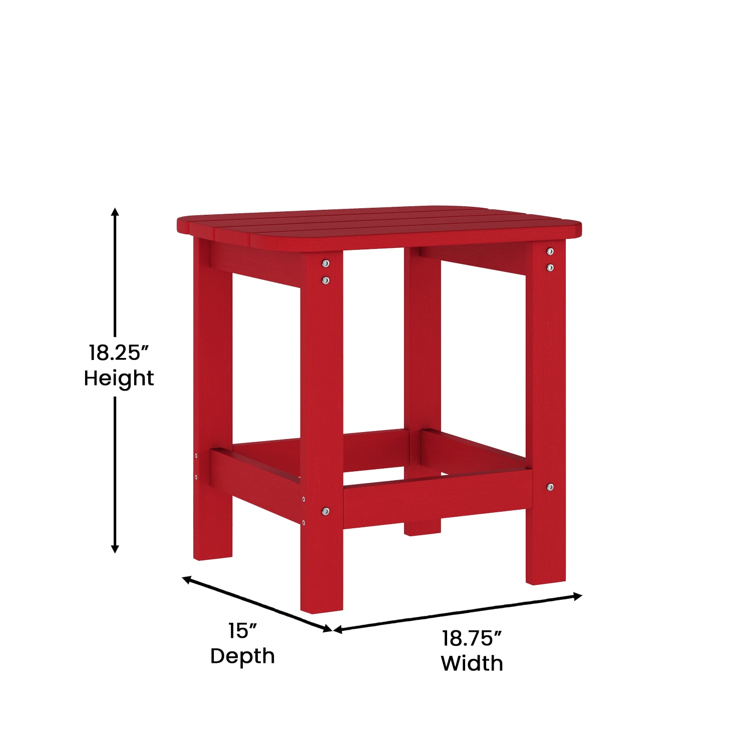 Flash Furniture Sonora Commercial Grade 3 Piece Indoor/Outdoor Adirondack Set with 2 Adjustable HDPE Loungers with Cup Holders and 2-Tier Side Table, Red - Image 6