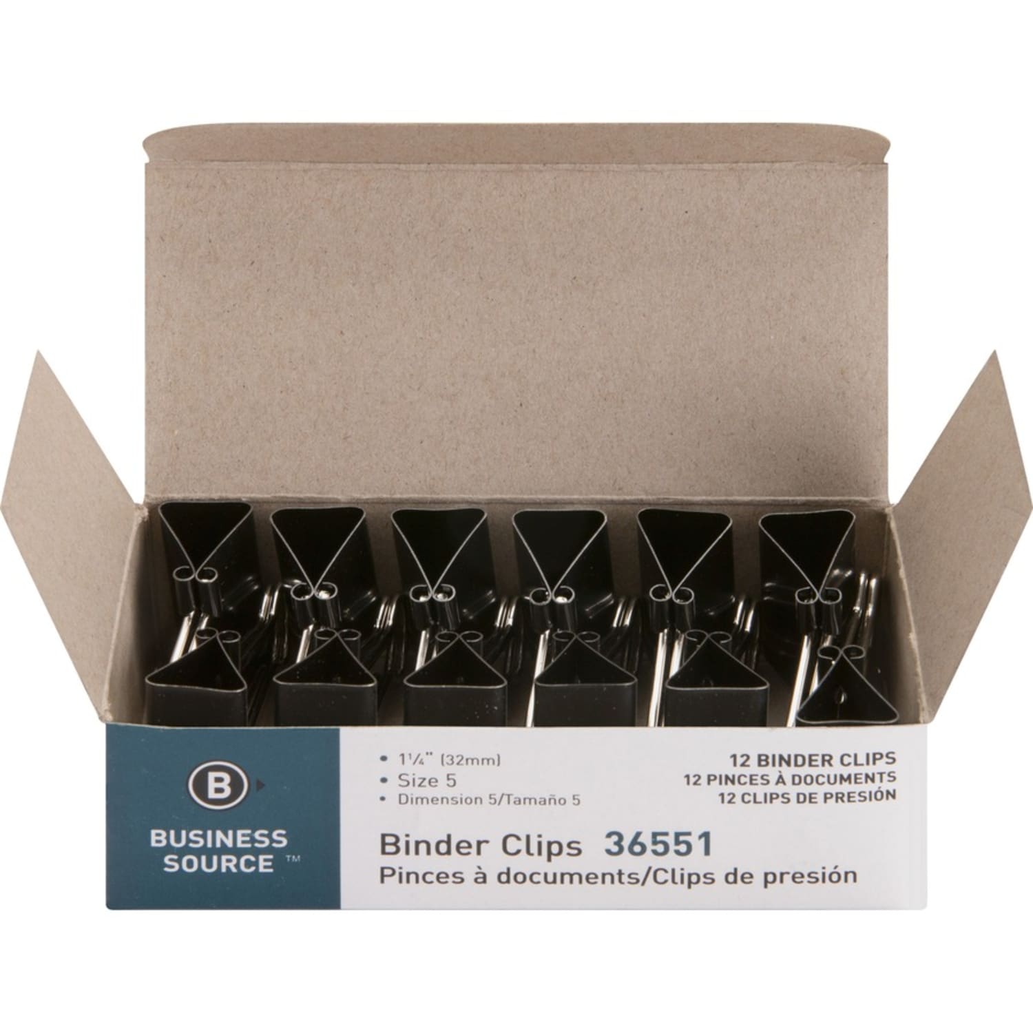 Business Source Fold-Back Binder Clips, 1-5/16in x 1-5/16in, 11/16in Capacity, Black/Silver, Pack Of 12 Clips - Image 6