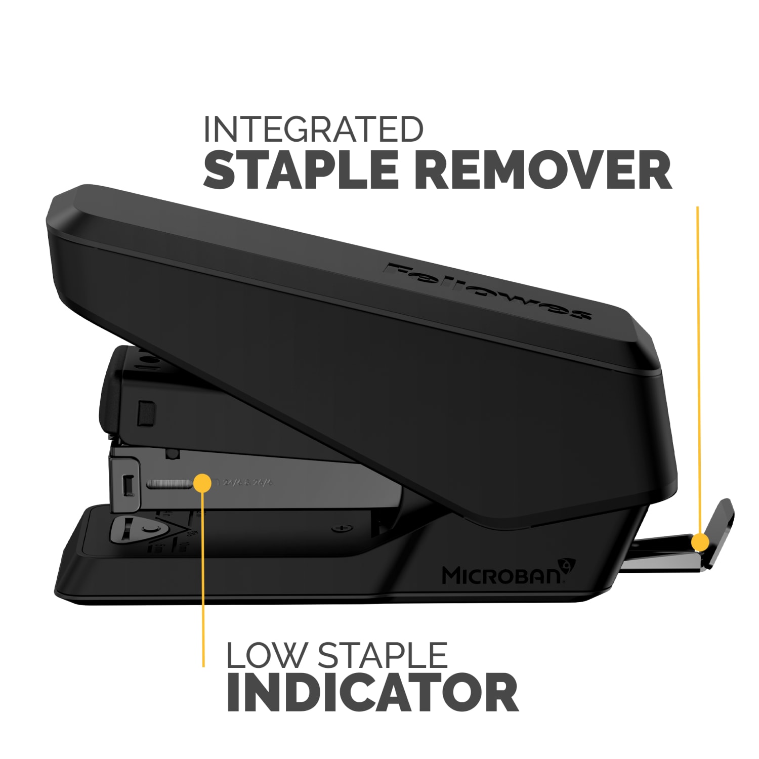 Fellowes LX840  Half Strip EasyPress Desktop Stapler with Anti-microbial Technology, 25-sheet Capacity, Black - Image 5