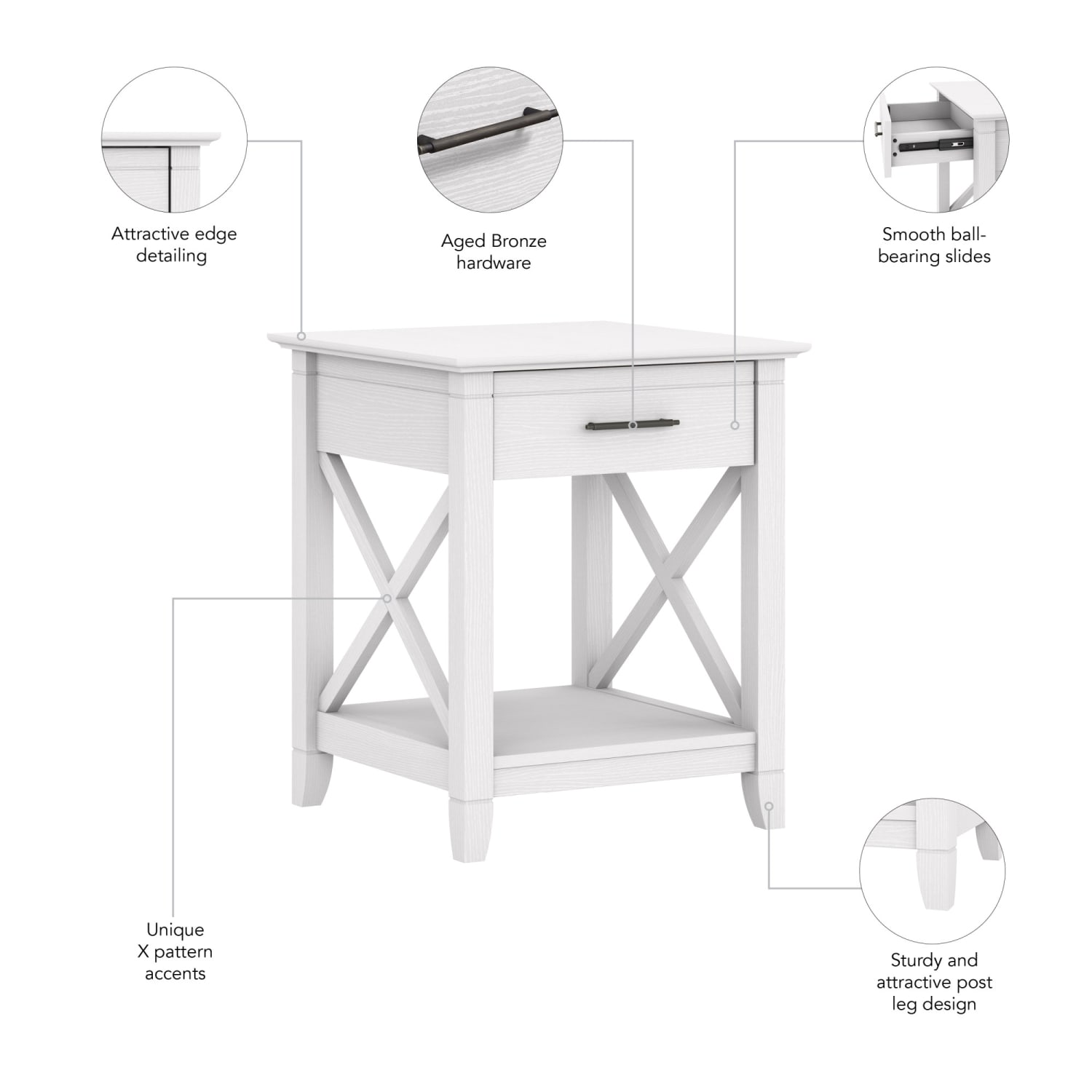 Bush Furniture Key West End Table With Storage, 24inH x 20inW x 20inD, Pure White Oak, Standard Delivery - Image 4