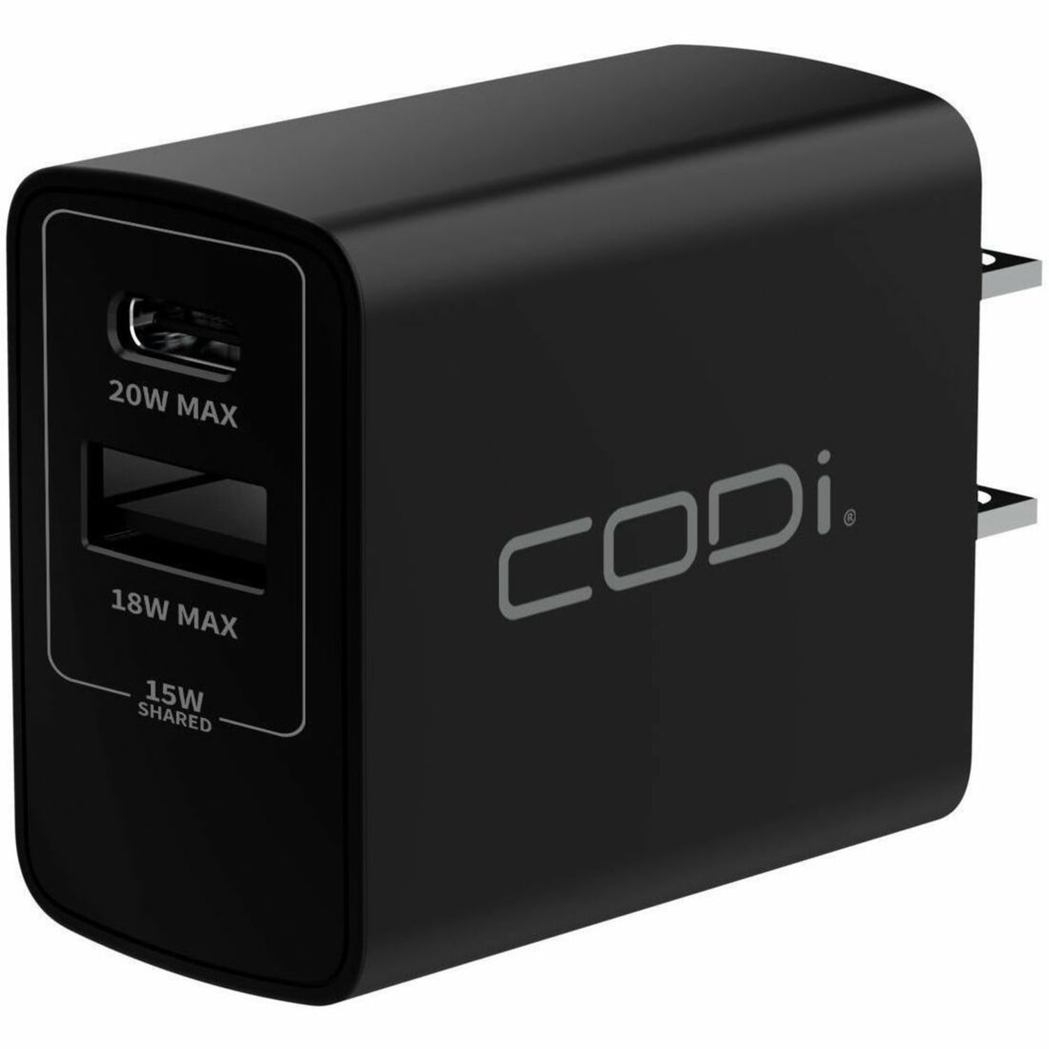 CODi 20W Dual Port Wall Charger - USB-C PD & USB-A QC 3.0 - A01102