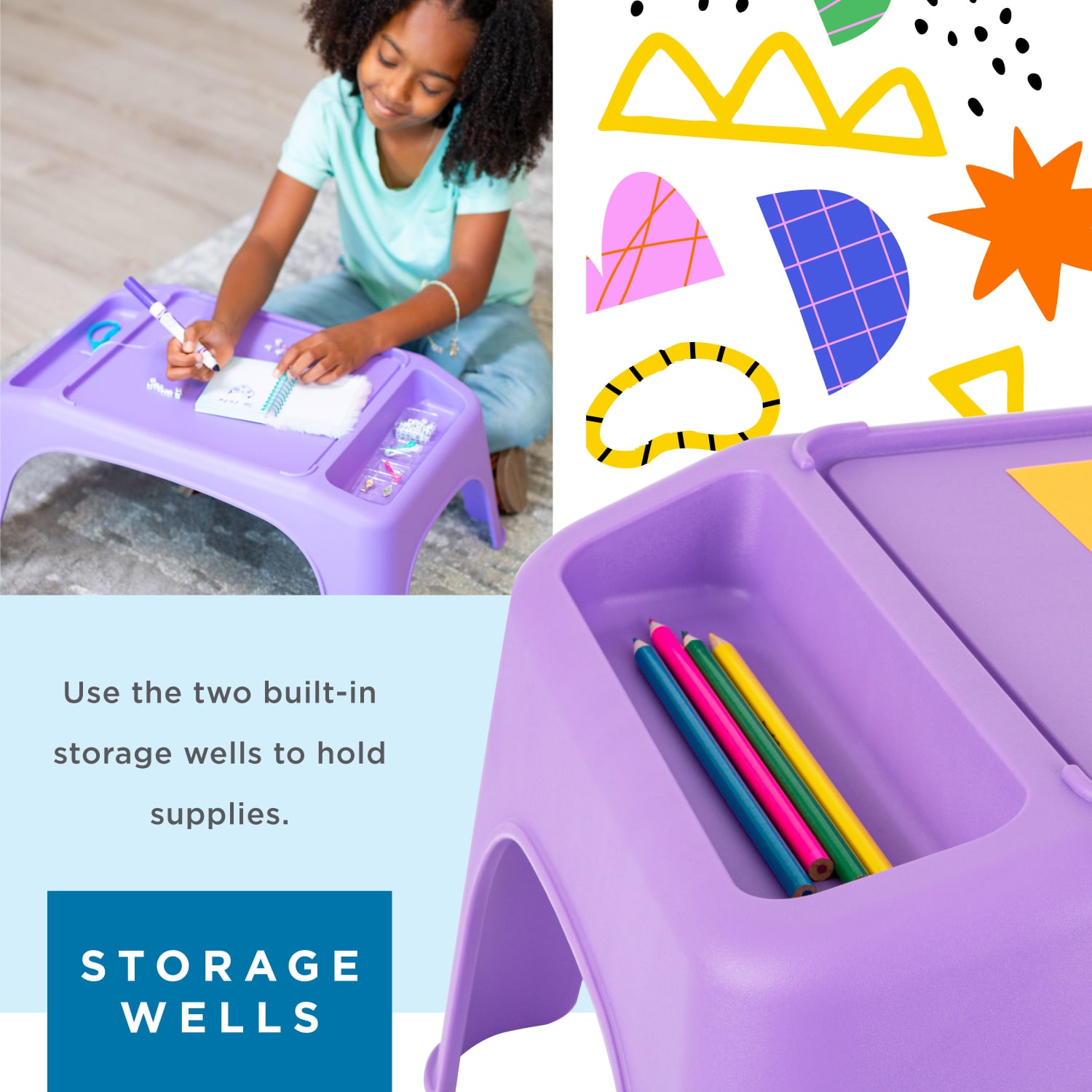 LapGear Turtle Table Kids Activity Lap Desk Tray, Purple - Image 3