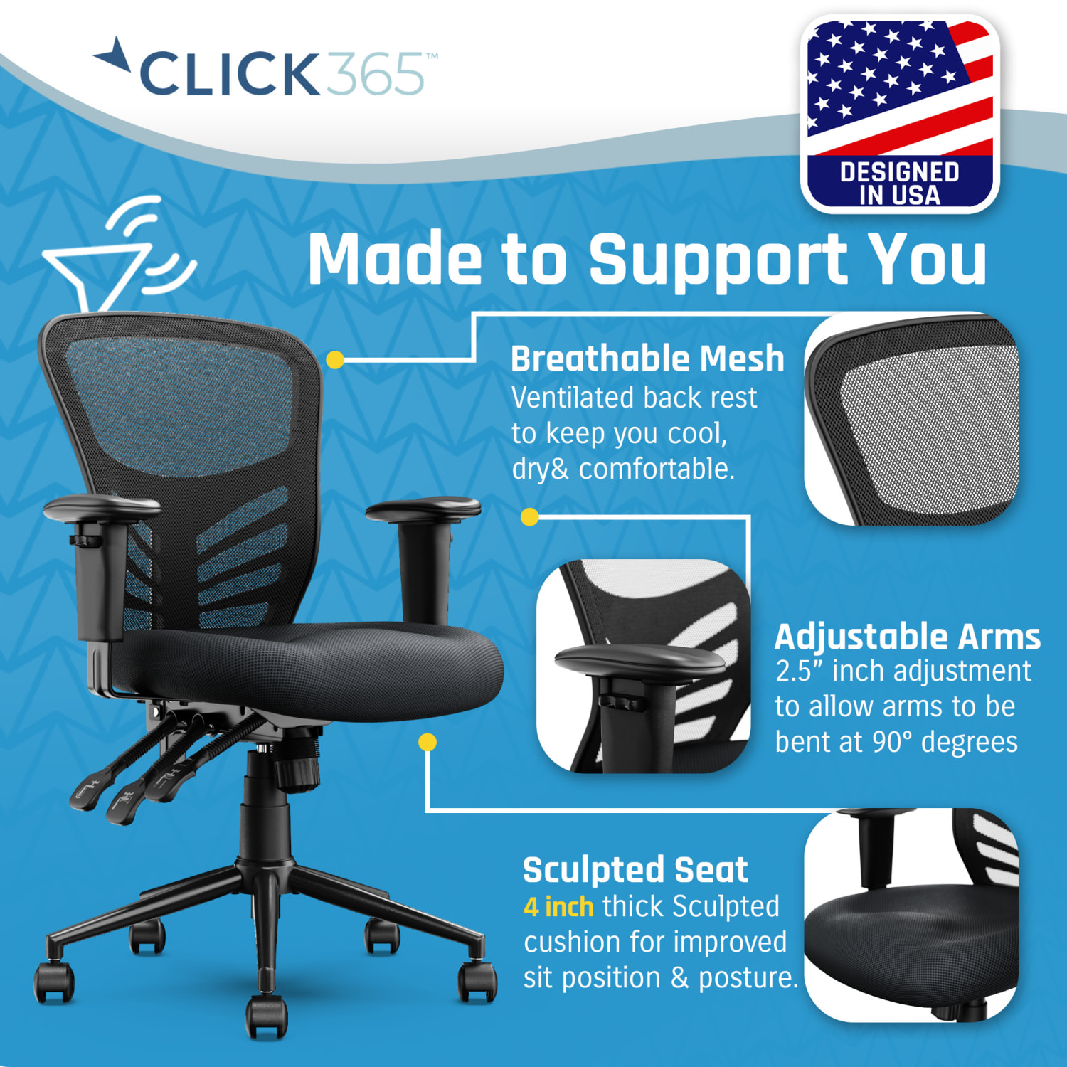 Click365 Flow Ergonomic Mesh MidBack Office Task Chair Black PopularChairscom Click365 Flow Ergonomic Mesh Mid Back Office Task Chair Black PopularChairscom