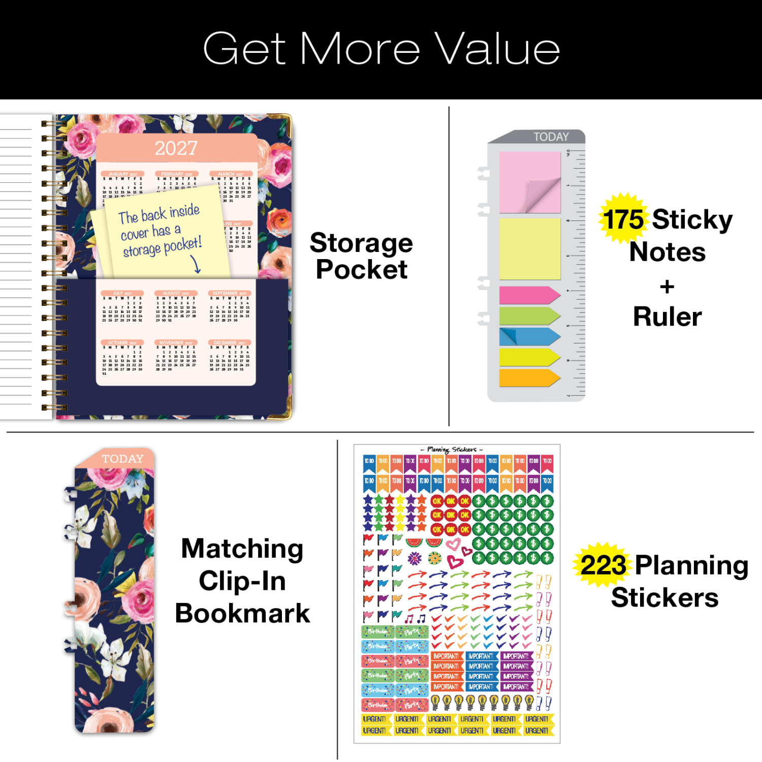 2026-2027 Excello Brands 14-Month Academic Year Hardcover Weekly/Monthly Fashion Planner, 8-1/2in x 11in, Navy Floral, May To June, Total Qty 1 - Image 4
